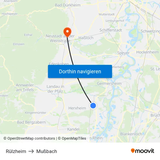 Rülzheim to Mußbach map