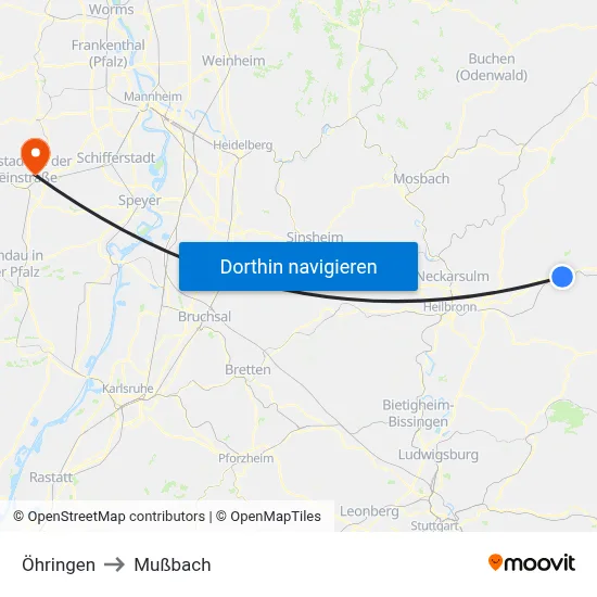 Öhringen to Mußbach map