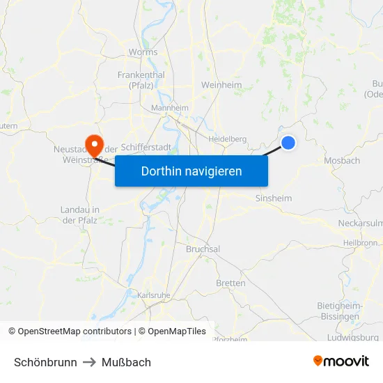 Schönbrunn to Mußbach map