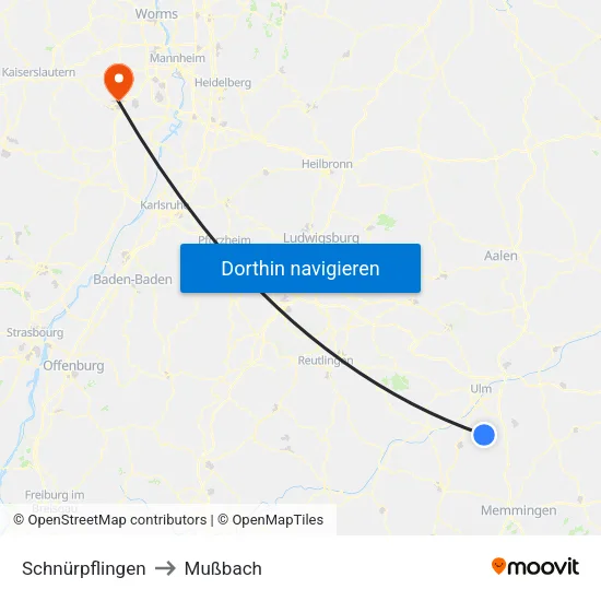 Schnürpflingen to Mußbach map