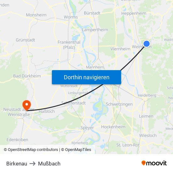 Birkenau to Mußbach map