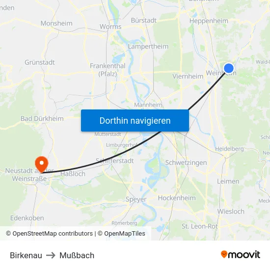 Birkenau to Mußbach map