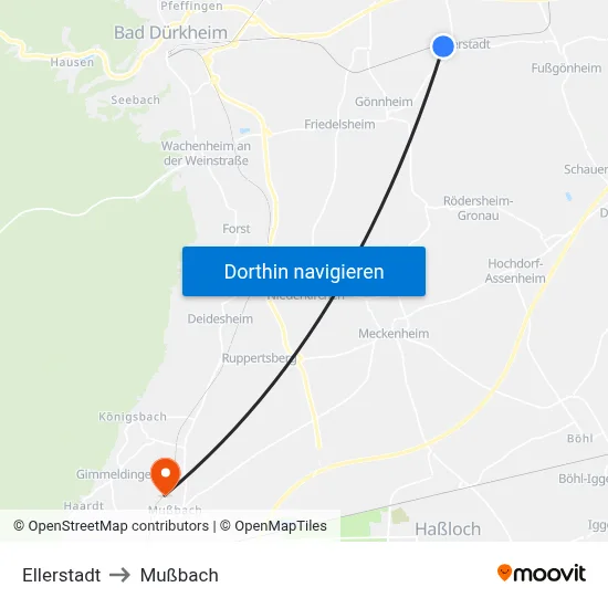 Ellerstadt to Mußbach map