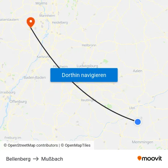 Bellenberg to Mußbach map