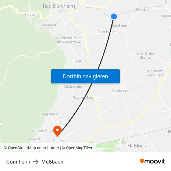 Gönnheim to Mußbach map