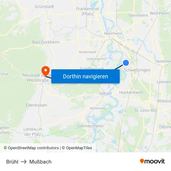 Brühl to Mußbach map