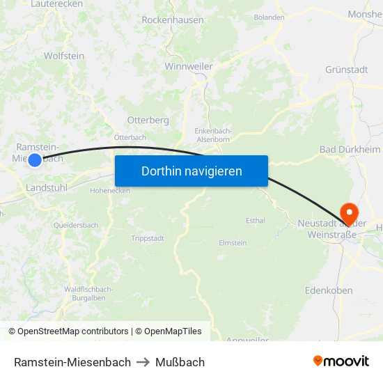 Ramstein-Miesenbach to Mußbach map