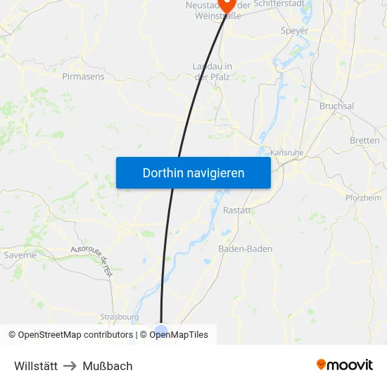 Willstätt to Mußbach map