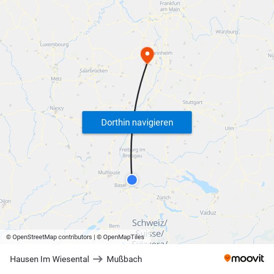 Hausen Im Wiesental to Mußbach map