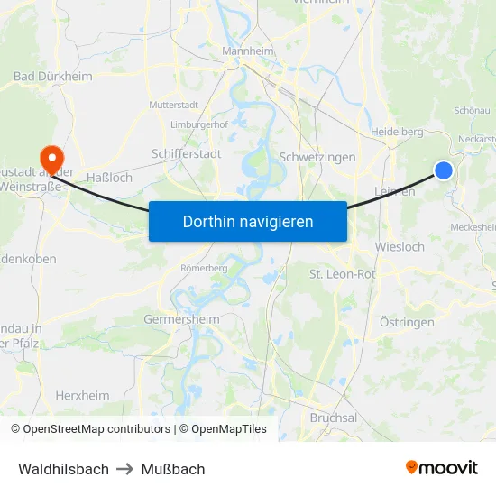 Waldhilsbach to Mußbach map