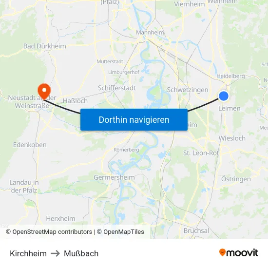 Kirchheim to Mußbach map