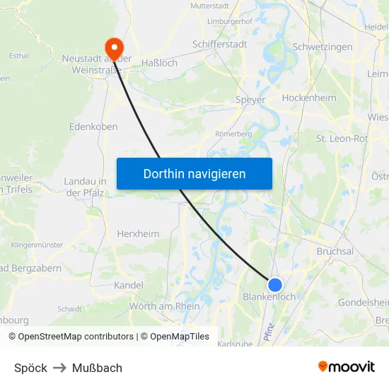 Spöck to Mußbach map