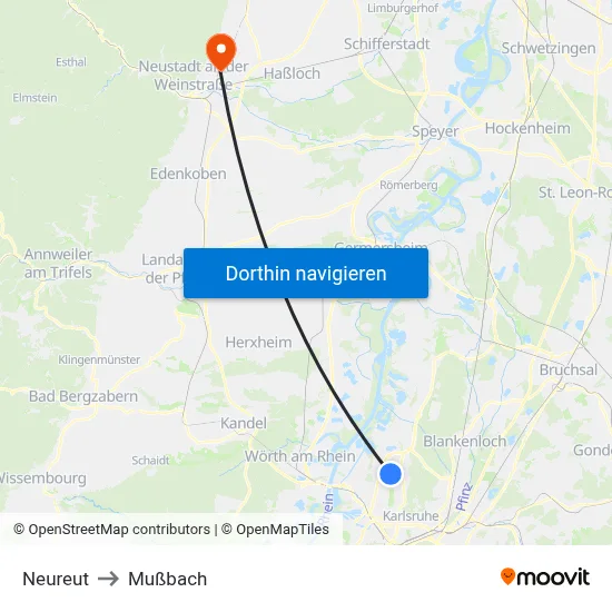 Neureut to Mußbach map