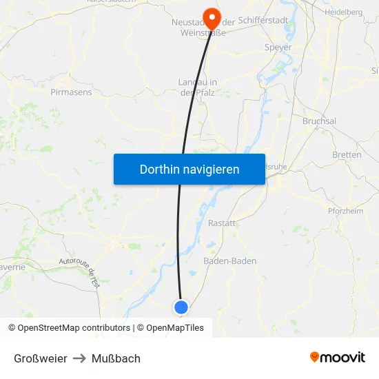 Großweier to Mußbach map