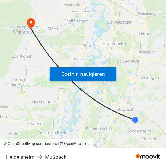 Heidelsheim to Mußbach map
