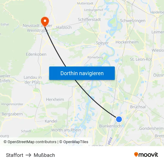 Staffort to Mußbach map
