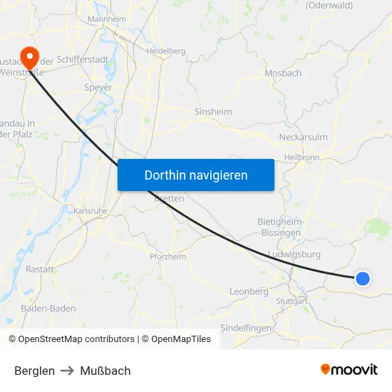 Berglen to Mußbach map