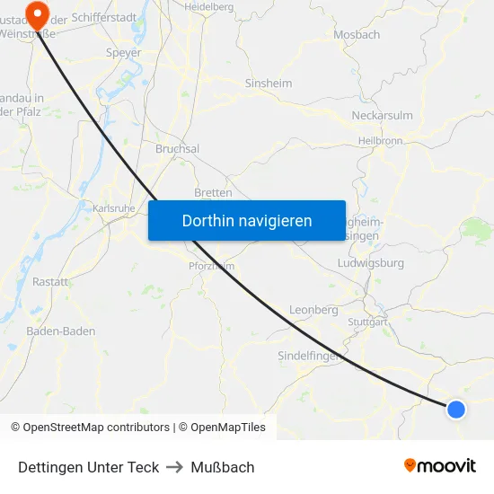 Dettingen Unter Teck to Mußbach map