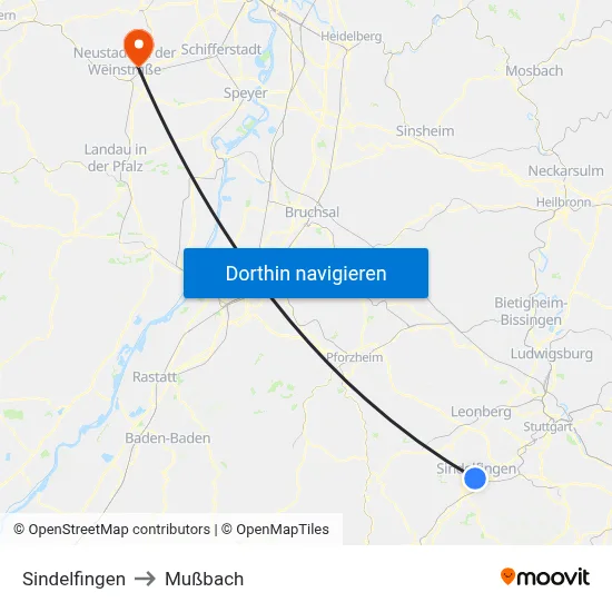 Sindelfingen to Mußbach map
