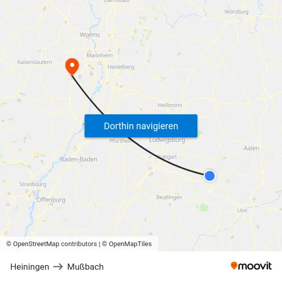 Heiningen to Mußbach map