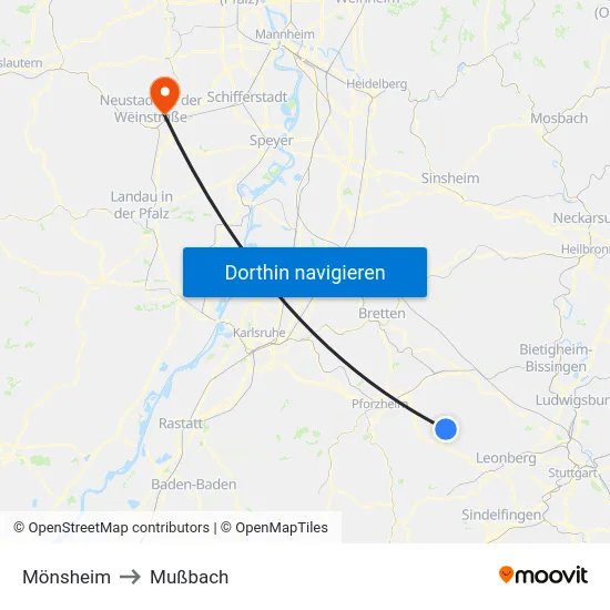 Mönsheim to Mußbach map