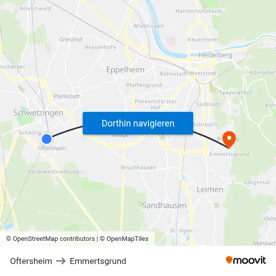 Oftersheim to Emmertsgrund map