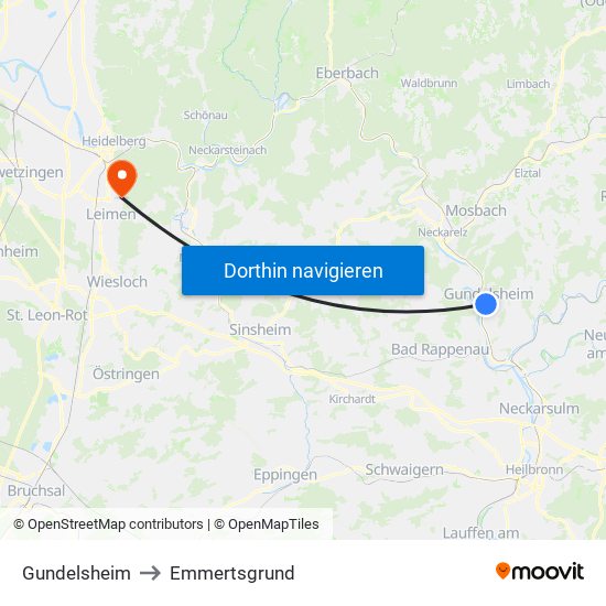 Gundelsheim to Emmertsgrund map