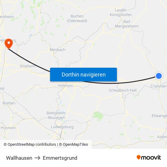Wallhausen to Emmertsgrund map