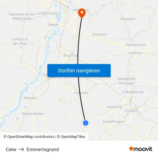 Calw to Emmertsgrund map