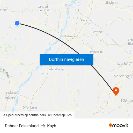 Dahner Felsenland to Kayh map