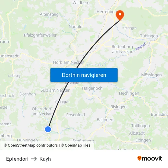 Epfendorf to Kayh map