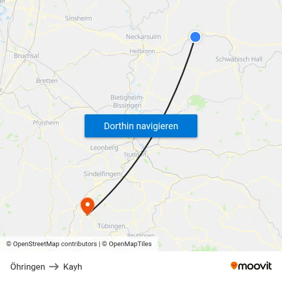 Öhringen to Kayh map