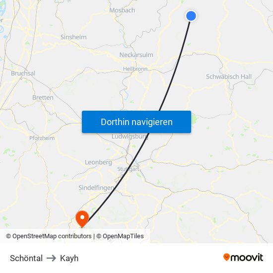 Schöntal to Kayh map