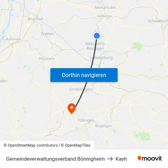 Gemeindeverwaltungsverband Bönnigheim to Kayh map