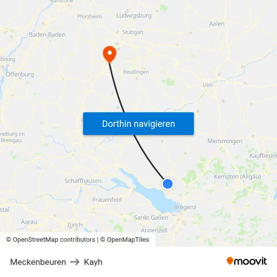Meckenbeuren to Kayh map