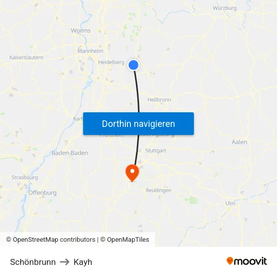 Schönbrunn to Kayh map