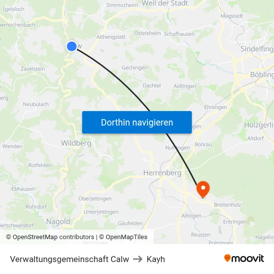 Verwaltungsgemeinschaft Calw to Kayh map