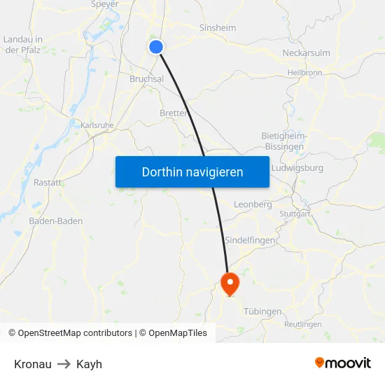 Kronau to Kayh map
