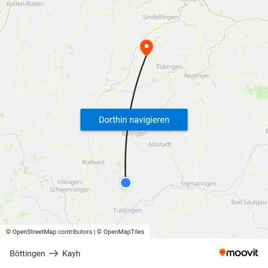 Böttingen to Kayh map
