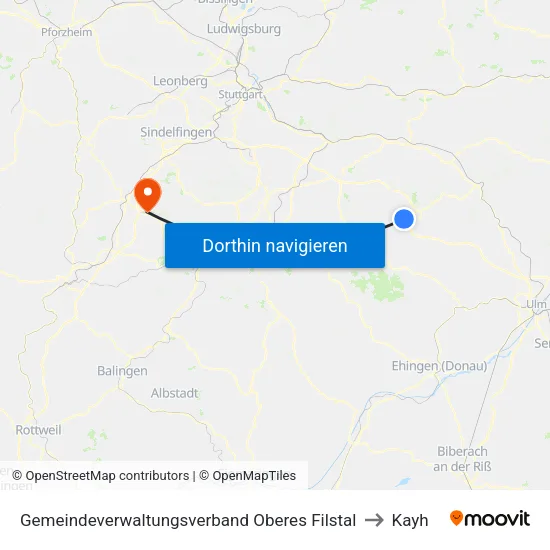 Gemeindeverwaltungsverband Oberes Filstal to Kayh map