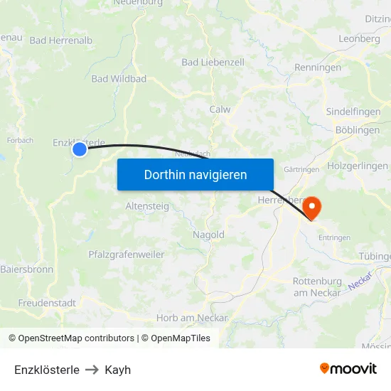 Enzklösterle to Kayh map