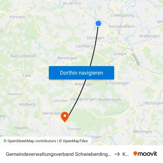 Gemeindeverwaltungsverband Schwieberdingen-Hemmingen to Kayh map