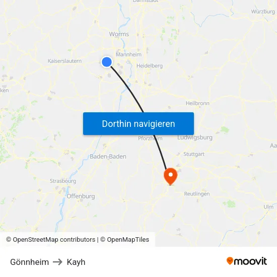 Gönnheim to Kayh map
