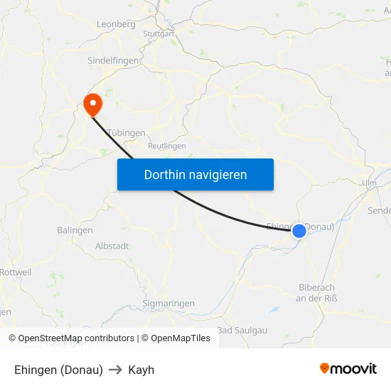 Ehingen (Donau) to Kayh map