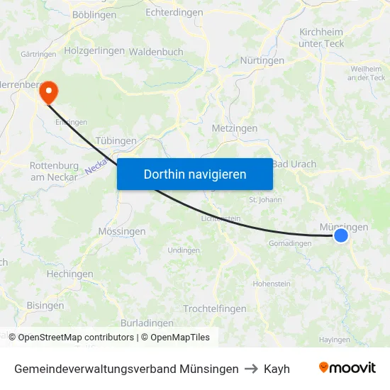 Gemeindeverwaltungsverband Münsingen to Kayh map