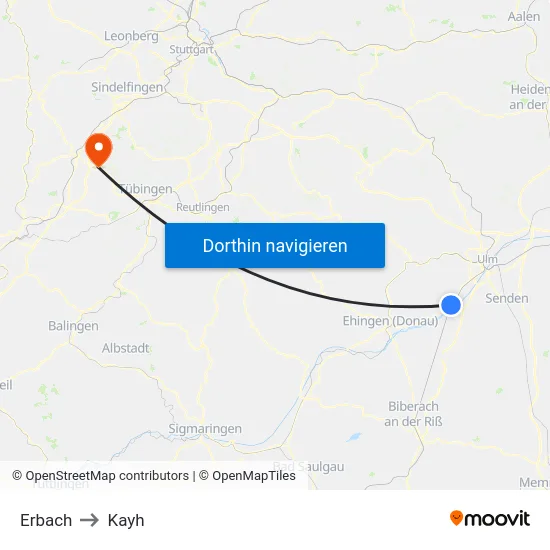 Erbach to Kayh map