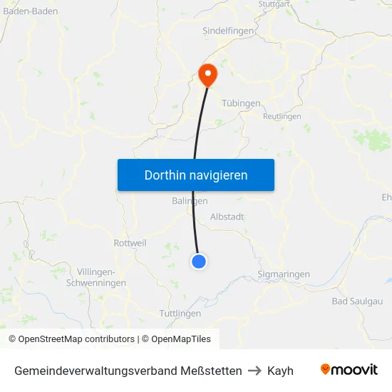 Gemeindeverwaltungsverband Meßstetten to Kayh map