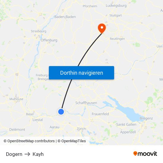 Dogern to Kayh map