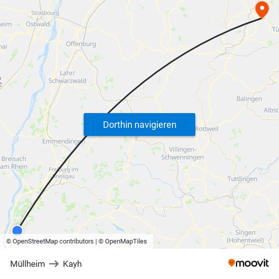 Müllheim to Kayh map