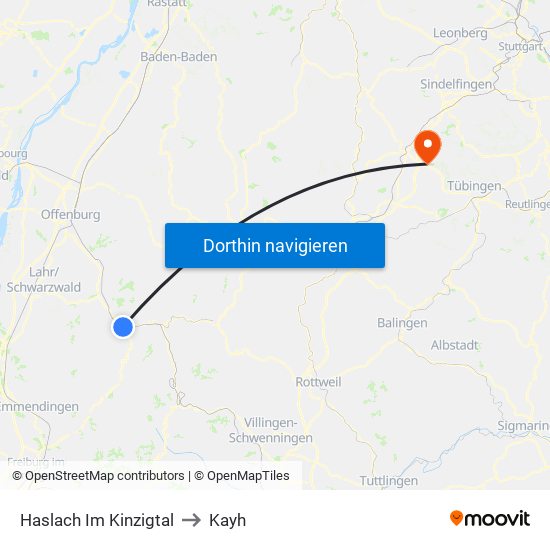 Haslach Im Kinzigtal to Kayh map